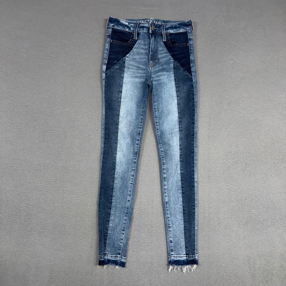 American Eagle Jeans Women 0 Long Blue Colorblock Hi-Rise Jegging Crop Stretch